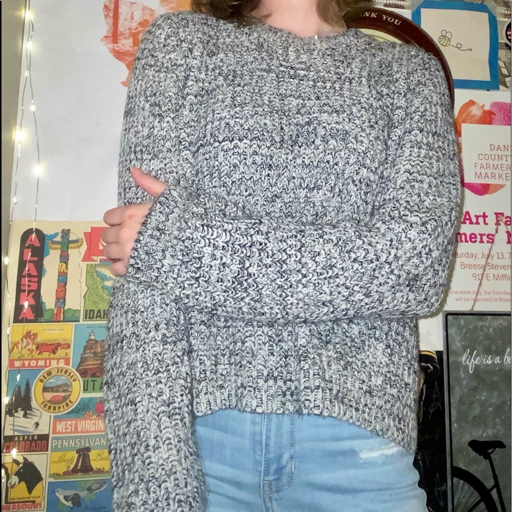 Black and White Knit Cropped Sweater